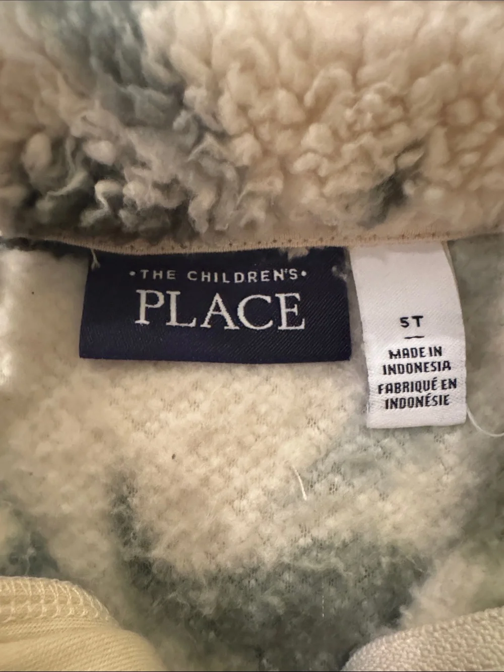 The Children's Place Cream Sherpa Jacket with Green & Black Accents